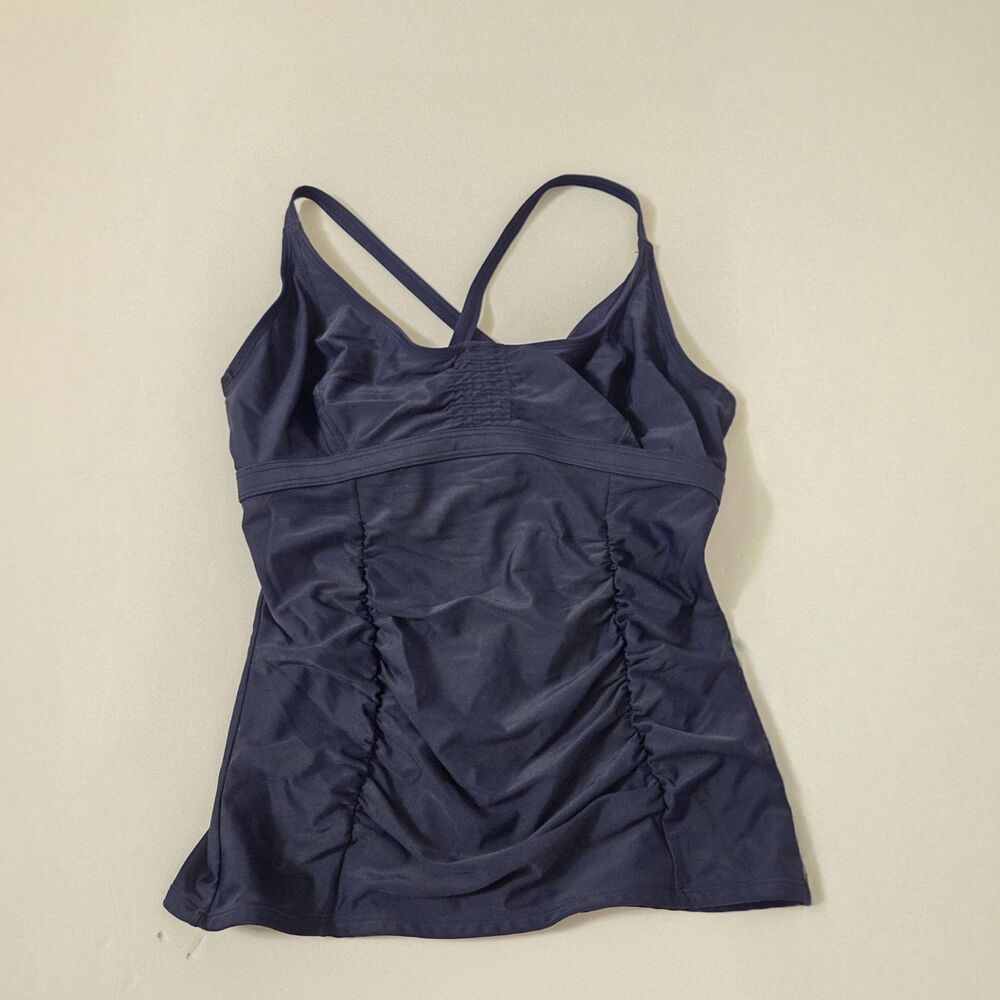 Athleta Smocked Navy Tankini Swim Top 36 D/DD